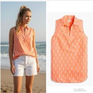 J.Crew Pineapple Print Collared Tank | Linen Cotton Blend | Size M